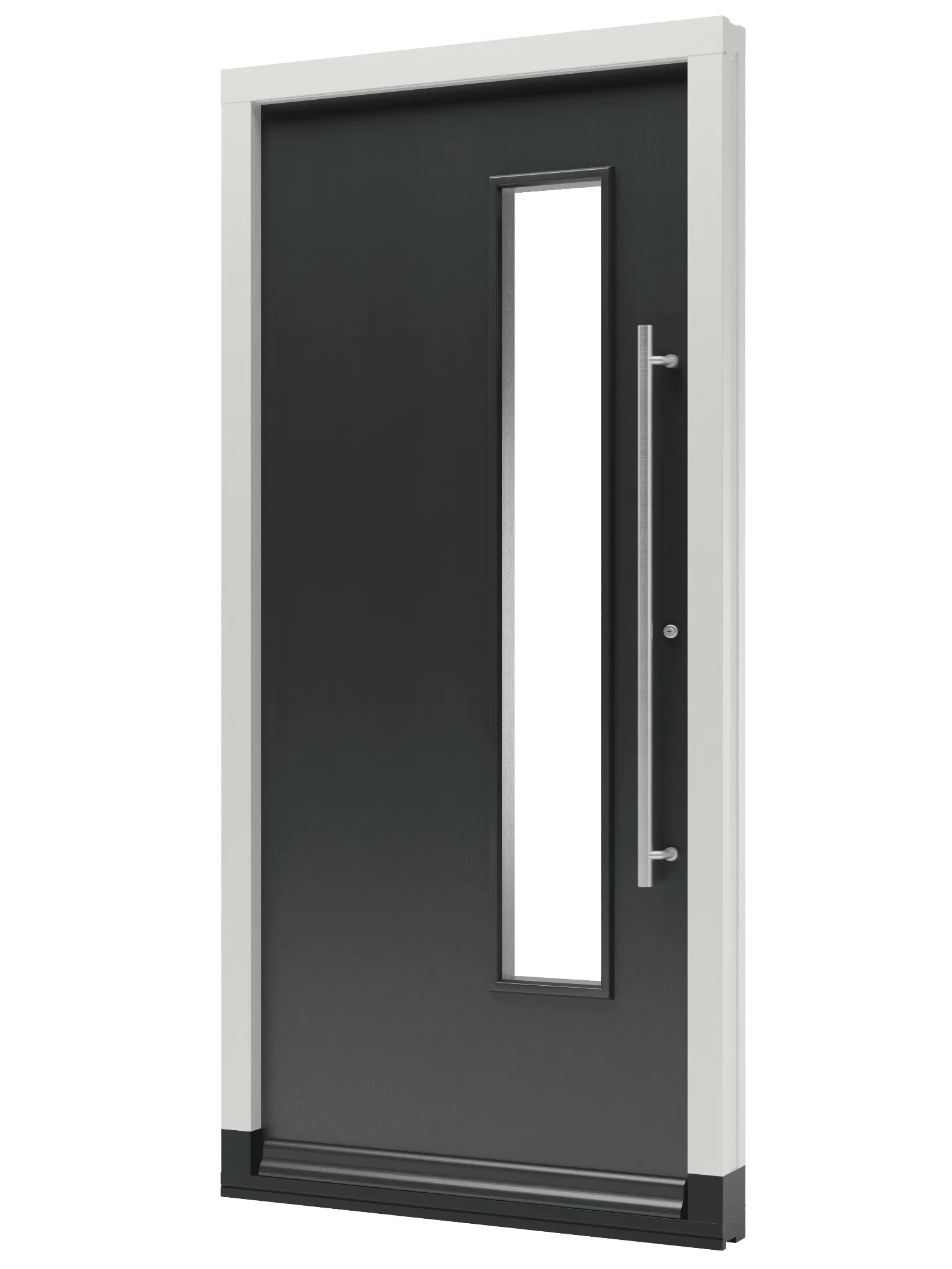 Houten voordeur met glas en een korte handgreep